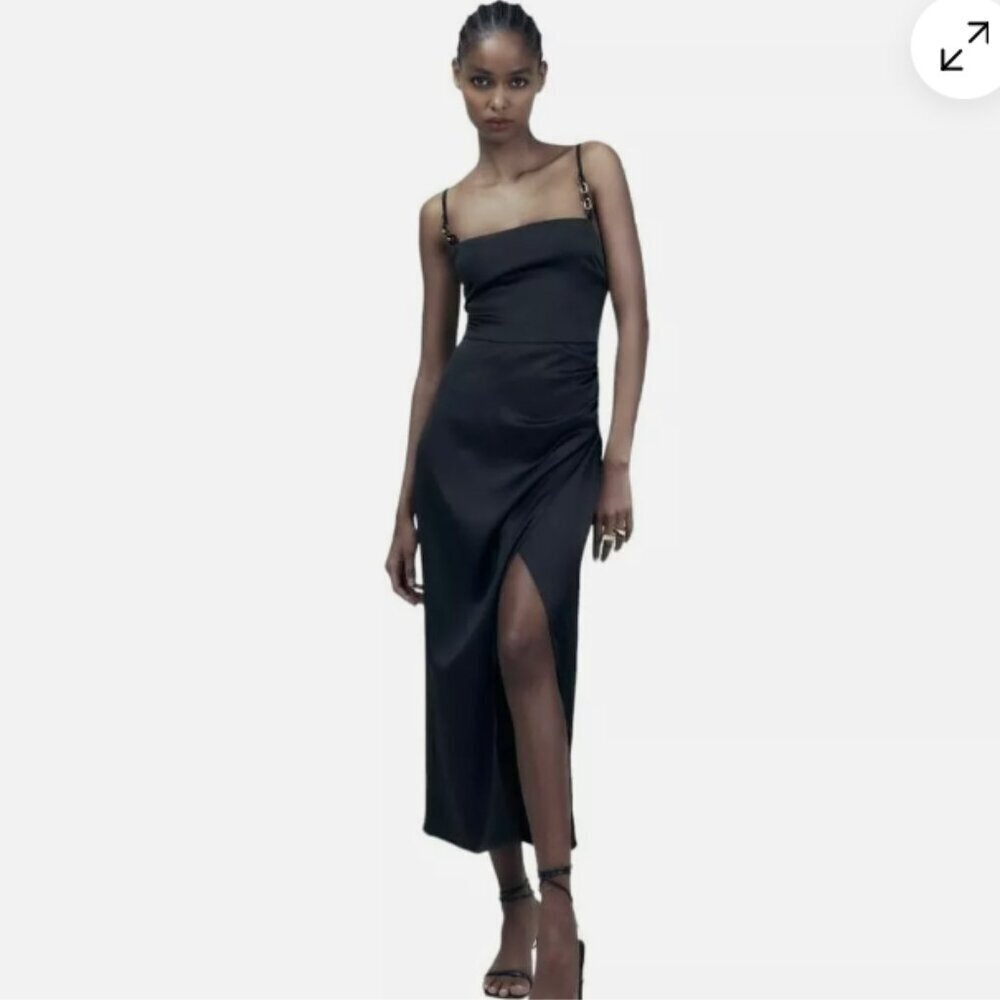 ZARA - SATIN LINGERIE STYLE DRESS BLACK - L